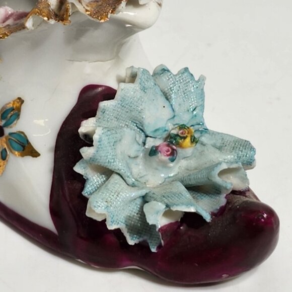 Porcelain Ruffled Edge Gilded Shoe Gold Accents Floral Details Japan - Picture 7 of 12